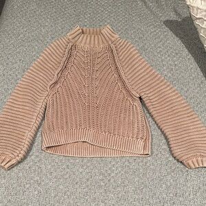 Tan Cowl Neck free people Chunky Knit Sweater